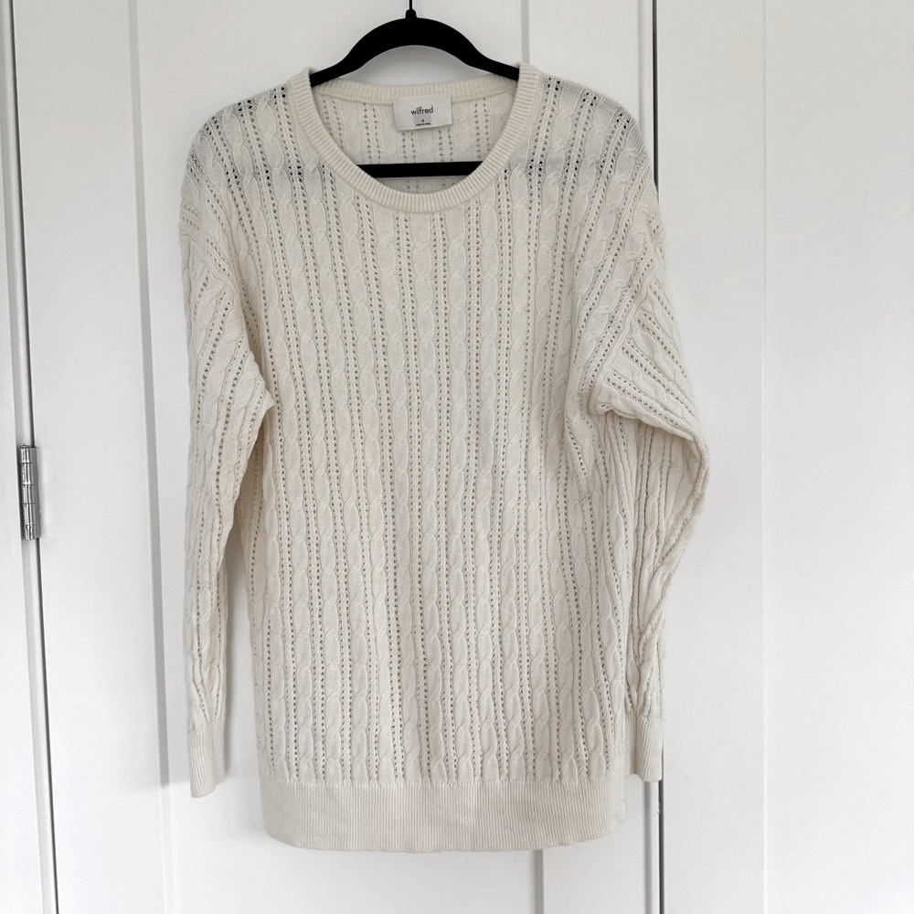 Aritzia Wilfred Cable Knit Cream Sweater